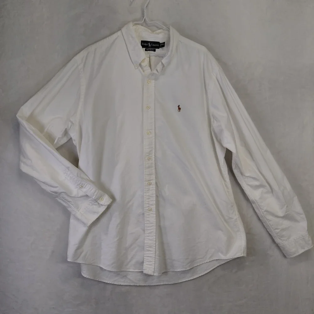 Ralph Lauren Custom Fit White Button Down Shirt Mens XXL Long Sleeve Pony Logo